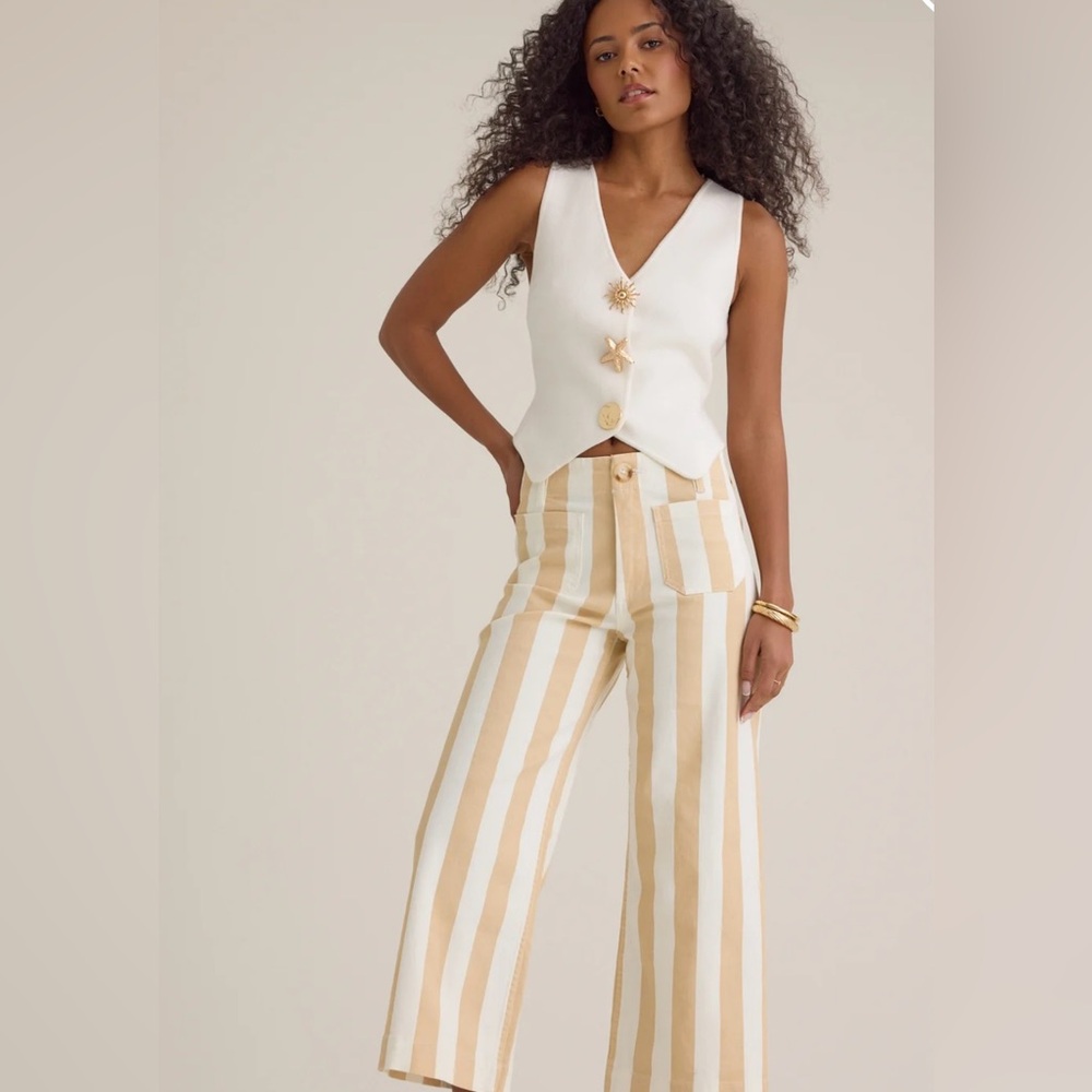 Altar'd State Beige & White Striped Wide-Leg Pants